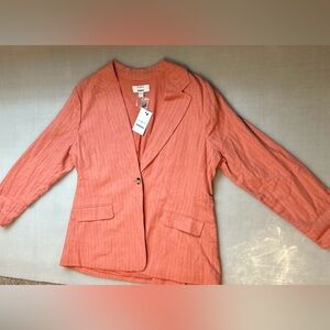 Now + Gen X Sonoma Women’s Blazer Coral Pink Striped Linen Blend Blazer Jacket L